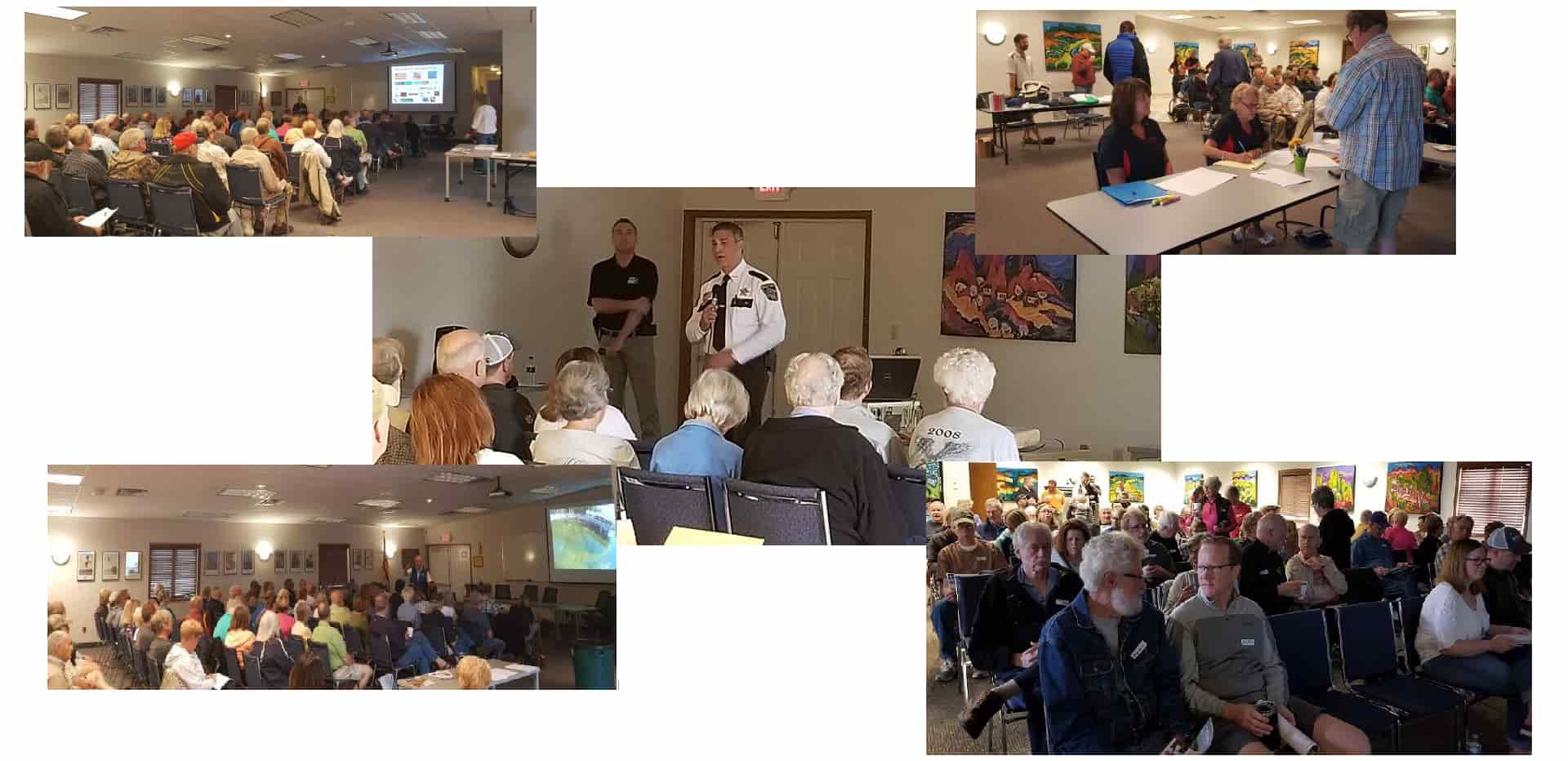 A compilation of five images showing speakers and the audiences from different CLPO Annual Meetings.